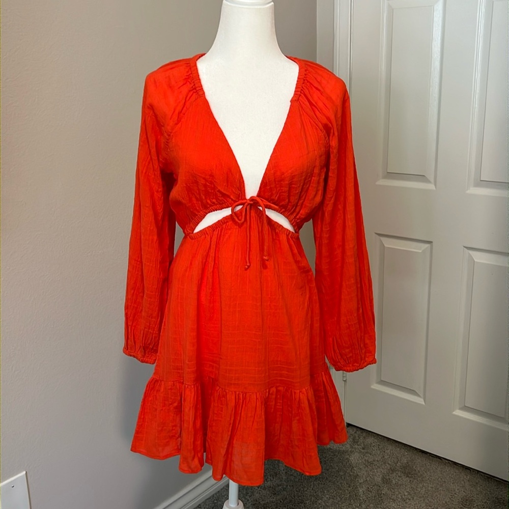 l*space Bright Red Long Sleeve Cutout Mini Dress